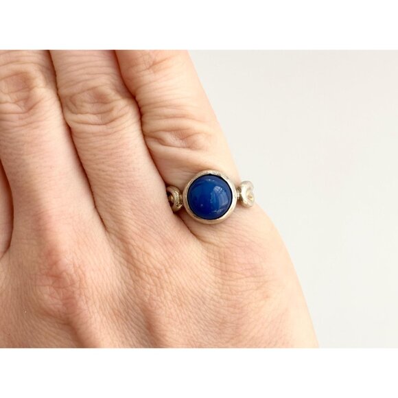 Lapis Lazuli Modernist Southwest 925 Sterling Silver Vintage Ring - sz 5.25 - Picture 8 of 9